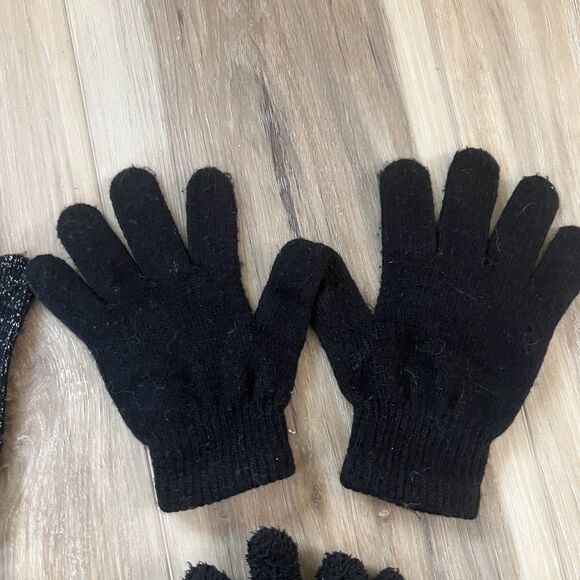 Bundle Lot of 3 Pair of Girls Childrens Gloves Sz 6-12 Black & Sparkly Glitter - Picture 3 of 4